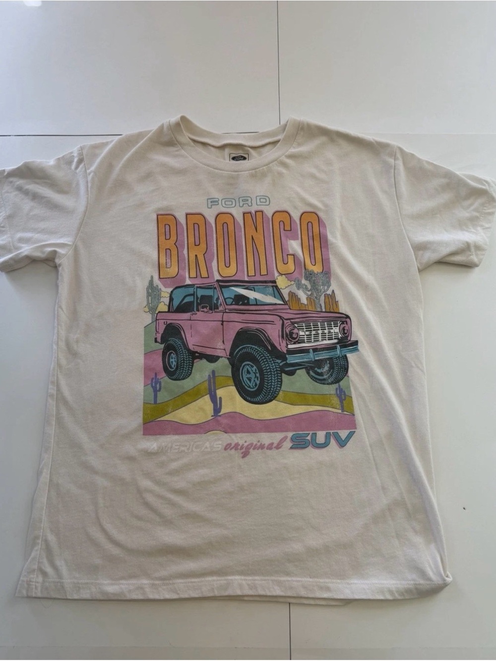 Ford Bronco Graphic Tee - White with Pink and Yellow Print